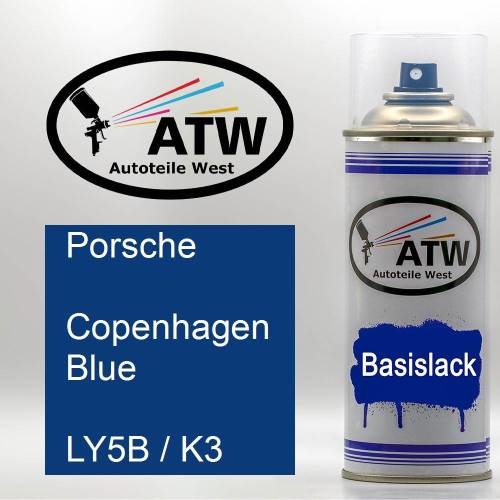 Porsche, Copenhagen Blue, LY5B / K3: 400ml Sprühdose, von ATW Autoteile West.